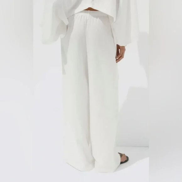 ZARA 100% Linen Women Drawstring Pants, White, Wide Leg Beach, NWT, Medium - Picture 2 of 6